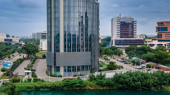 Standards that strengthen international trade - Bank head office building with surrounding streets and greenery