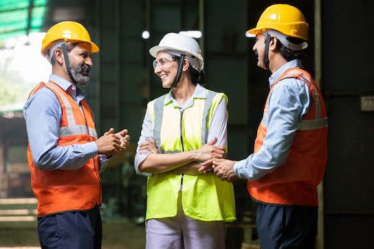 Construction workers in a meeting